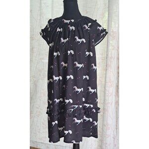 Whimsical Minidress with Horse Critter Print and Flounces